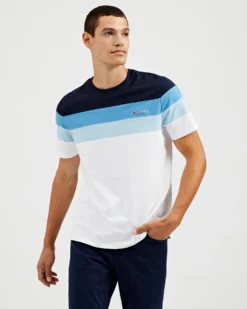 Oved Loungewear Supima Cotton Chest-Stripe Crew T-Shirt - Bright White