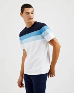 Oved Loungewear Supima Cotton Chest-Stripe Crew T-Shirt - Bright White