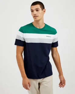 Oved T-Shirts Supima Cotton Chest-Stripe Crew T-Shirt - Navy Blazer