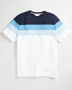 Oved Loungewear Supima Cotton Chest-Stripe Crew T-Shirt - Bright White