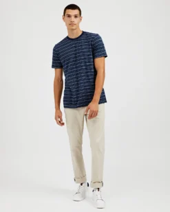 Oved T-Shirts Mini-Stripe Jersey T-Shirt - Navy Blazer