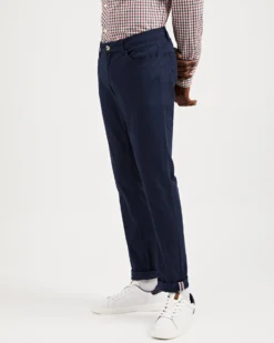 Oved Sateen 5-Pocket Slim Pant - Navy Blazer Chinos & Trousers