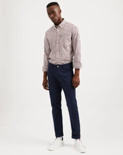 Oved Sateen 5-Pocket Slim Pant - Navy Blazer Chinos & Trousers