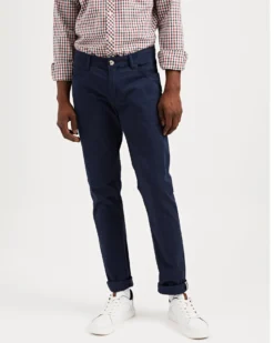 Oved Sateen 5-Pocket Slim Pant - Navy Blazer Chinos & Trousers