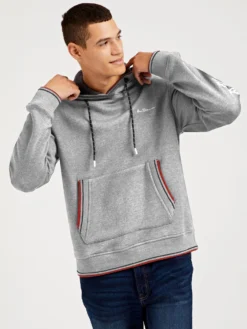 Oved Fleece Cotton Script Logo Hoodie - Grey Heather