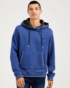 Oved Fleece Cotton Script Logo Hoodie - Blue Heather