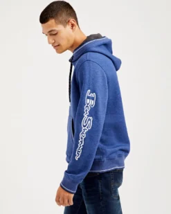 Oved Fleece Cotton Script Logo Hoodie - Blue Heather