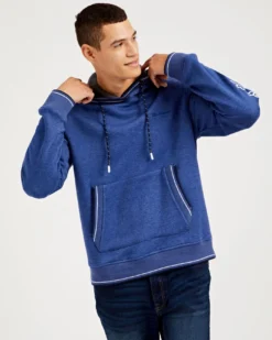 Oved Fleece Cotton Script Logo Hoodie - Blue Heather