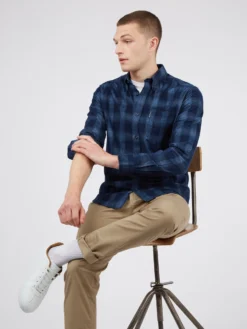 Oved Long Sleeve Hombre Plaid Shirt - Navy Blazer Long-Sleeve Shirts