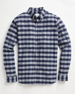 Oved Long Sleeve Herringbone Plaid Shirt - Navy Blazer