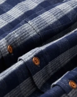 Oved Long Sleeve Herringbone Plaid Shirt - Navy Blazer