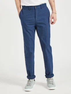 Oved Chinos & Trousers Tonal Plaid Slim Taper Pant - Navy