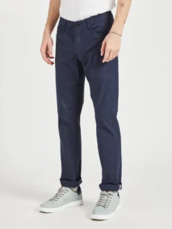 Oved Chinos & Trousers Glen 5-Pocket Stretch Plaid Pant - Navy