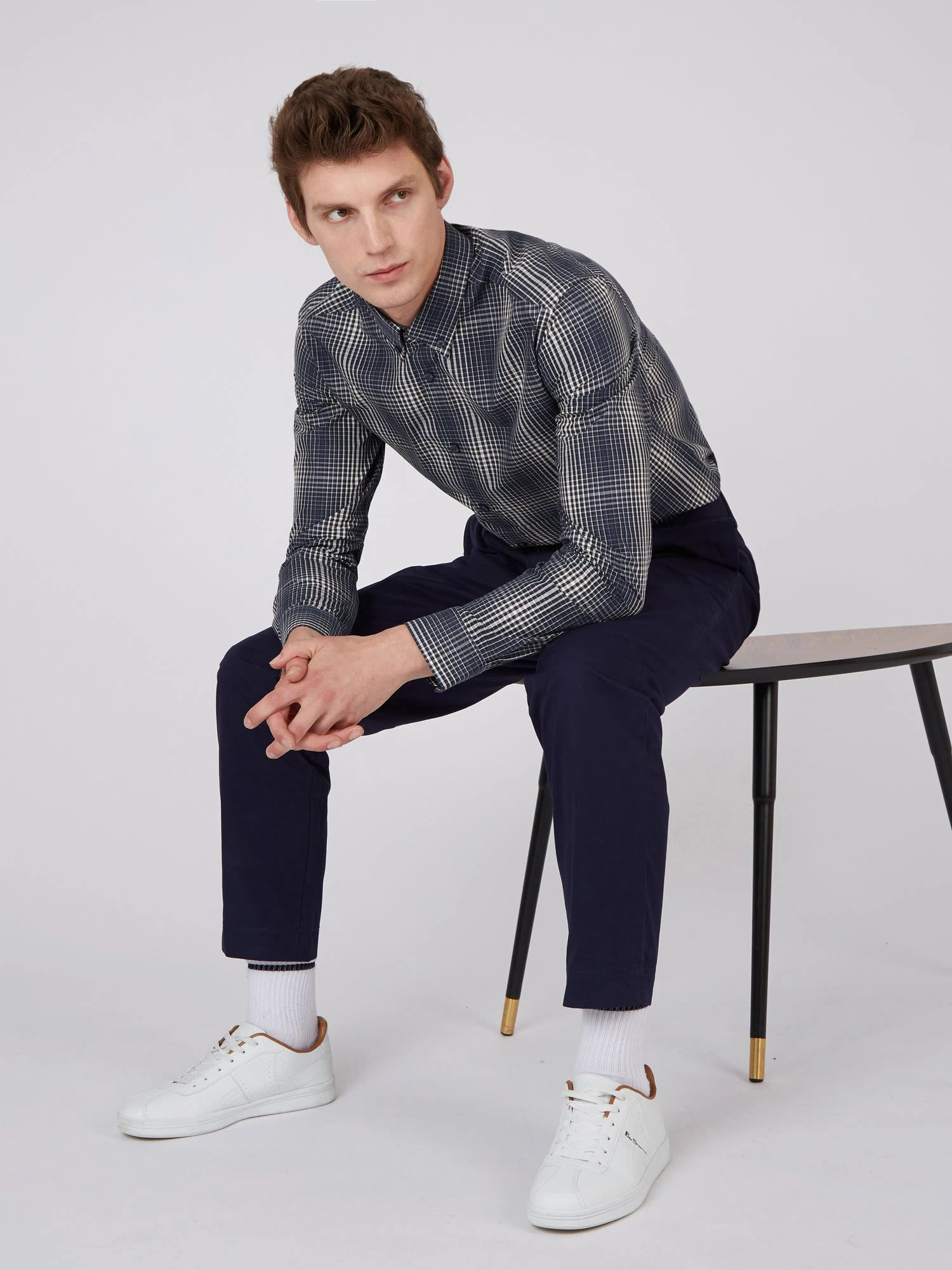 Baird Long-Sleeve Gradient Check Shirt - Ivory Long-Sleeve Shirts 7 Baird Long-Sleeve Gradient Check Shirt - Ivory Long-Sleeve Shirts