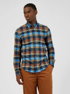 Baird Long-Sleeve Brushed Twill Check Shirt - Dark Blue