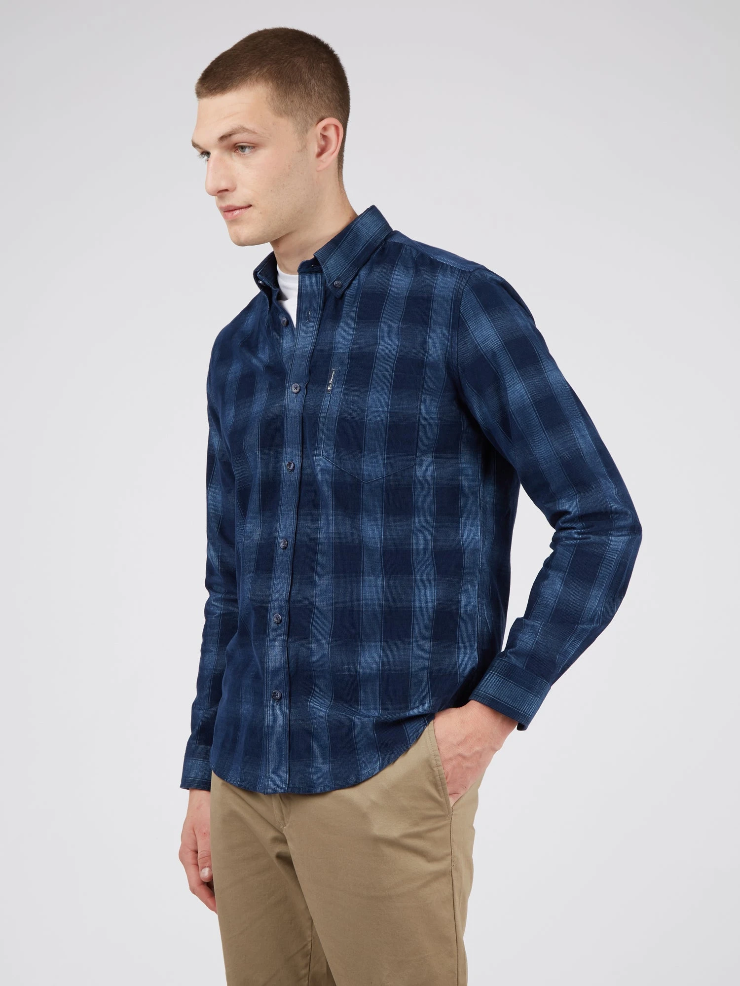 Baird Long-Sleeve Corduroy Ombre Check Shirt - Dark Blue 3 Baird Long-Sleeve Corduroy Ombre Check Shirt - Dark Blue
