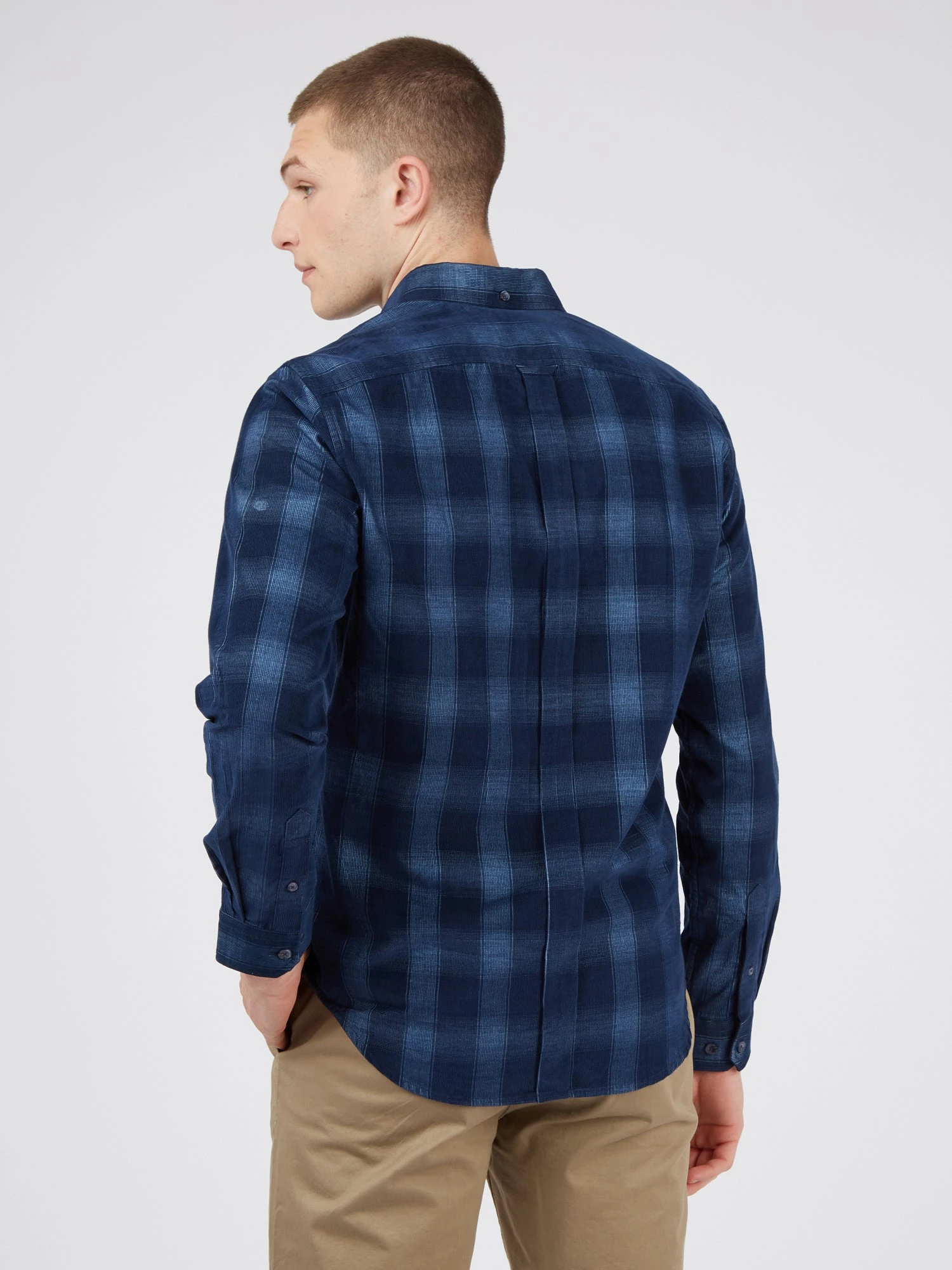 Baird Long-Sleeve Corduroy Ombre Check Shirt - Dark Blue 4 Baird Long-Sleeve Corduroy Ombre Check Shirt - Dark Blue