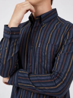 Baird Long-Sleeve Brushed Vertical-Stripe Shirt - Midnight Long-Sleeve Shirts