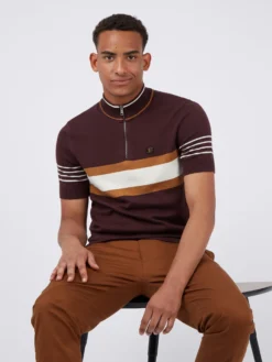 Baird B By Ben Sherman Shop B By Ben Sherman Short-Sleeve Zip-Neck Knit Polo - Bordeaux