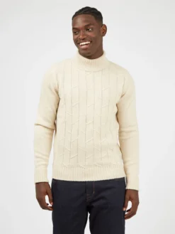 Baird Patterned Knit Roll-Neck Sweater - Ivory Sweaters