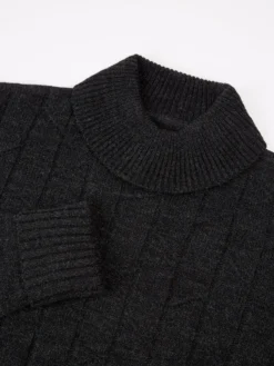 Baird Patterned Knit Roll-Neck Sweater - Black