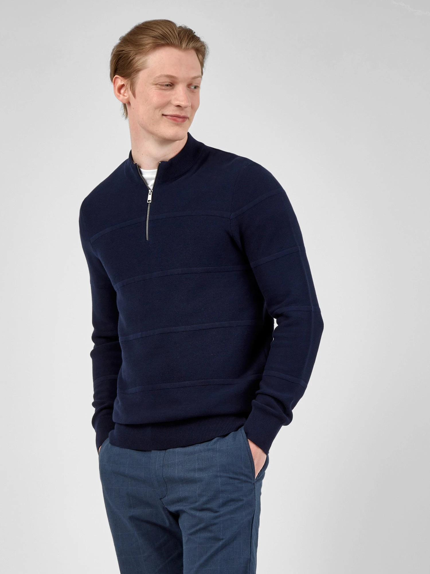 Baird Textured Zip-Neck Knit Sweater - Marine 3 Baird Textured Zip-Neck Knit Sweater - Marine