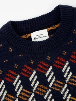 Baird Sweaters Yoke Fairisle Crewneck Knit Sweater - Marine