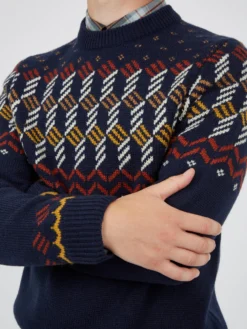 Baird Sweaters Yoke Fairisle Crewneck Knit Sweater - Marine