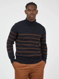 Baird Textured Striped Roll-Neck Sweater - Dark Navy Sweaters