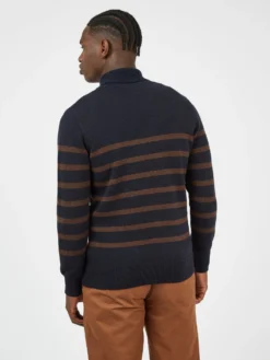 Baird Textured Striped Roll-Neck Sweater - Dark Navy Sweaters