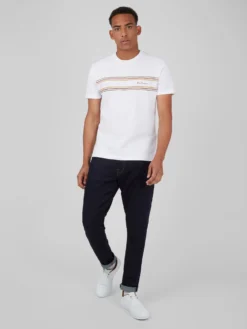 Baird Loungewear Chest Stripe Logo Tee - White