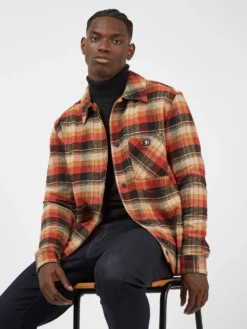 Baird Casual Jackets B By Ben Sherman Check-Print Chore Jacket - Burnt Orange