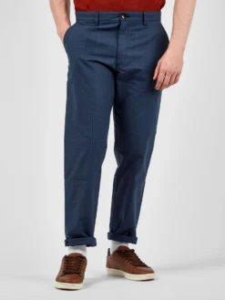 Baird Chinos & Trousers Tonal Check-Print Slim-Taper Trouser - Dark Blue