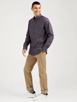 Oved Long -Sleeve Spot Print Shirt - Navy Blazer Long-Sleeve Shirts