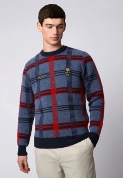 Baird Team GB Men's House Check Crew Neck Sweater - Navy Team GB Shop