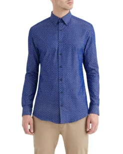 LF Tailored Shop Floral Print On Navy Twill Slim Fit Dress Shirt