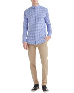 LF Stretch Blue And Orange Dobby Gingham Slim Fit Dress Shirt
