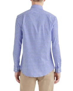 LF Stretch Blue And Orange Dobby Gingham Slim Fit Dress Shirt