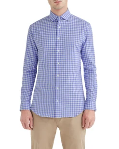 LF Stretch Blue And Orange Dobby Gingham Slim Fit Dress Shirt