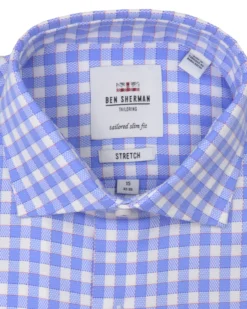 LF Stretch Blue And Orange Dobby Gingham Slim Fit Dress Shirt