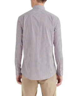 LF Tailored Shop Stretch Orange & Blue Dobby Gingham Slim Fit Dress Shirt