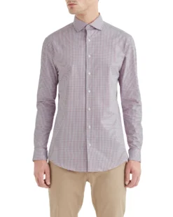 LF Tailored Shop Stretch Orange & Blue Dobby Gingham Slim Fit Dress Shirt