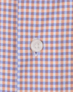 LF Tailored Shop Stretch Orange & Blue Dobby Gingham Slim Fit Dress Shirt