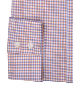 LF Tailored Shop Stretch Orange & Blue Dobby Gingham Slim Fit Dress Shirt