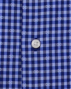 LF Navy & Blue Dobby Gingham Slim Fit Dress Shirt Tailored Shop