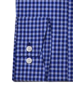 LF Navy & Blue Dobby Gingham Slim Fit Dress Shirt Tailored Shop