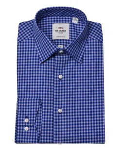 LF Navy & Blue Dobby Gingham Slim Fit Dress Shirt Tailored Shop