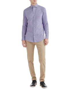 LF Tailored Shop Purple Textured Dobby Slim Fit Dress Shirt