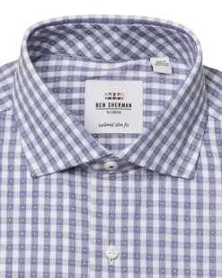 LF Tailored Shop Navy & White Jasper Check Slim Fit Dress Shirt