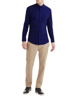 LF Tailored Shop Navy Dash Clip Spot Slim Fit Dress Shirt